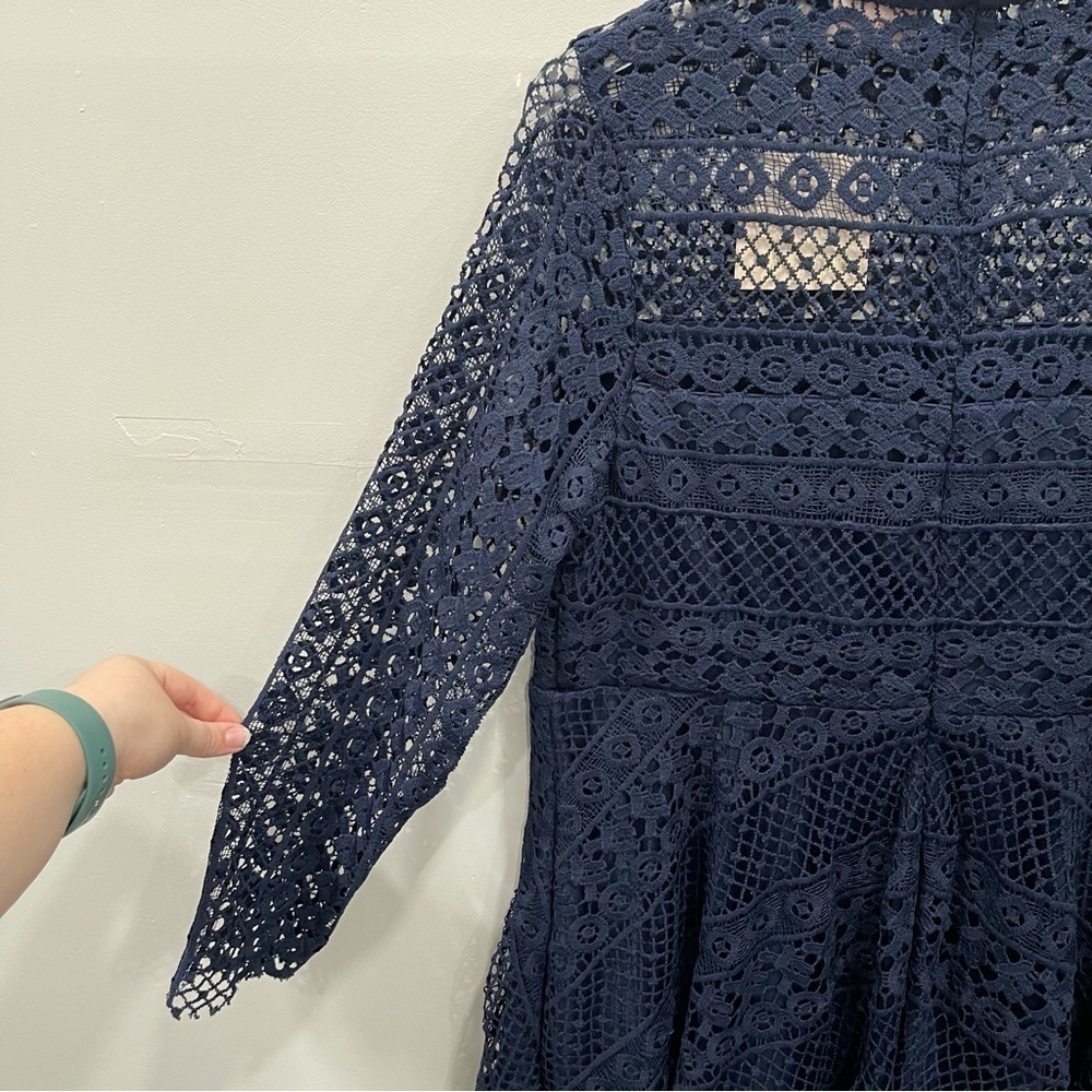 Showpo Hidden Figures Mini Dress in Navy Lace Women’s 14 A-Line High Neck - Picture 7 of 16